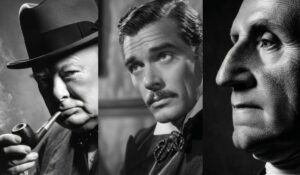 Black and white portraits of three men showing different facial angles and styles with Denture Transformations