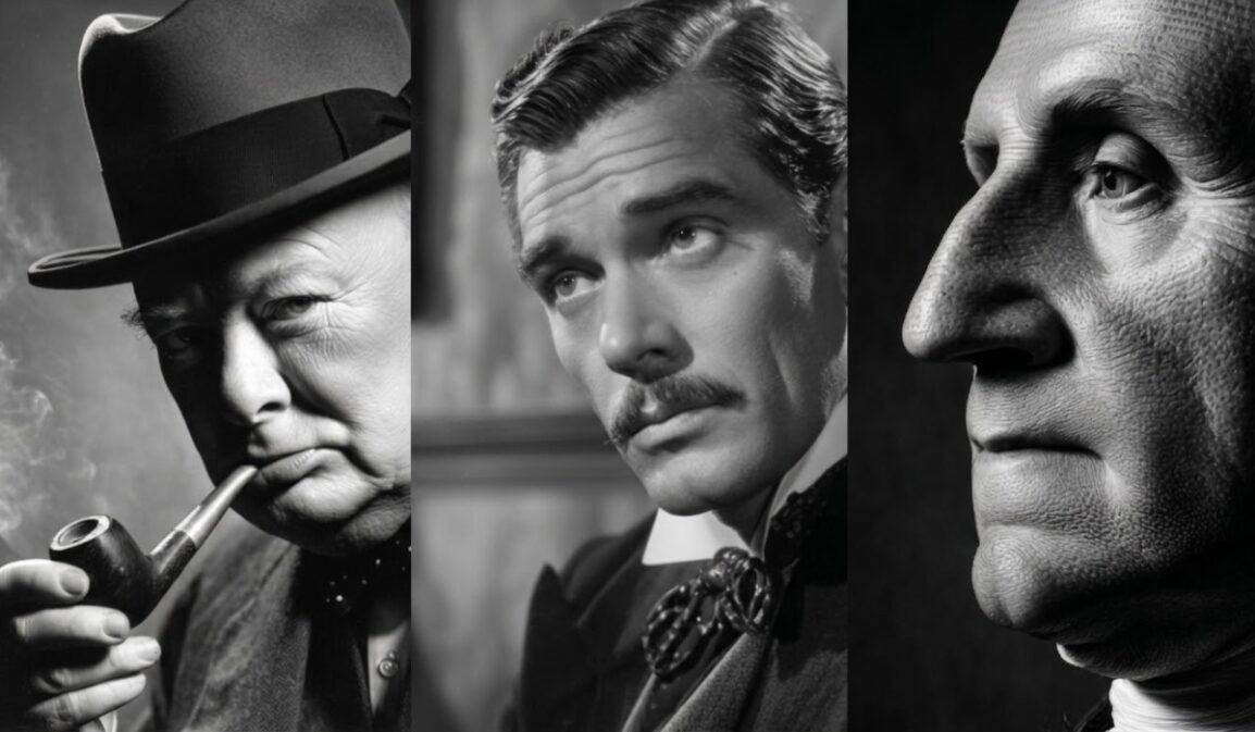 Black and white portraits of three men showing different facial angles and styles with Denture Transformations