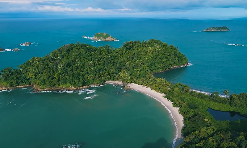 Drone view of an island in Costa Rica